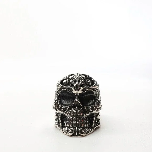 King Baby Studio Floral Scroll Belief Skull Ring Silver .925 MSRP $615 Size 8 - Picture 2 of 12